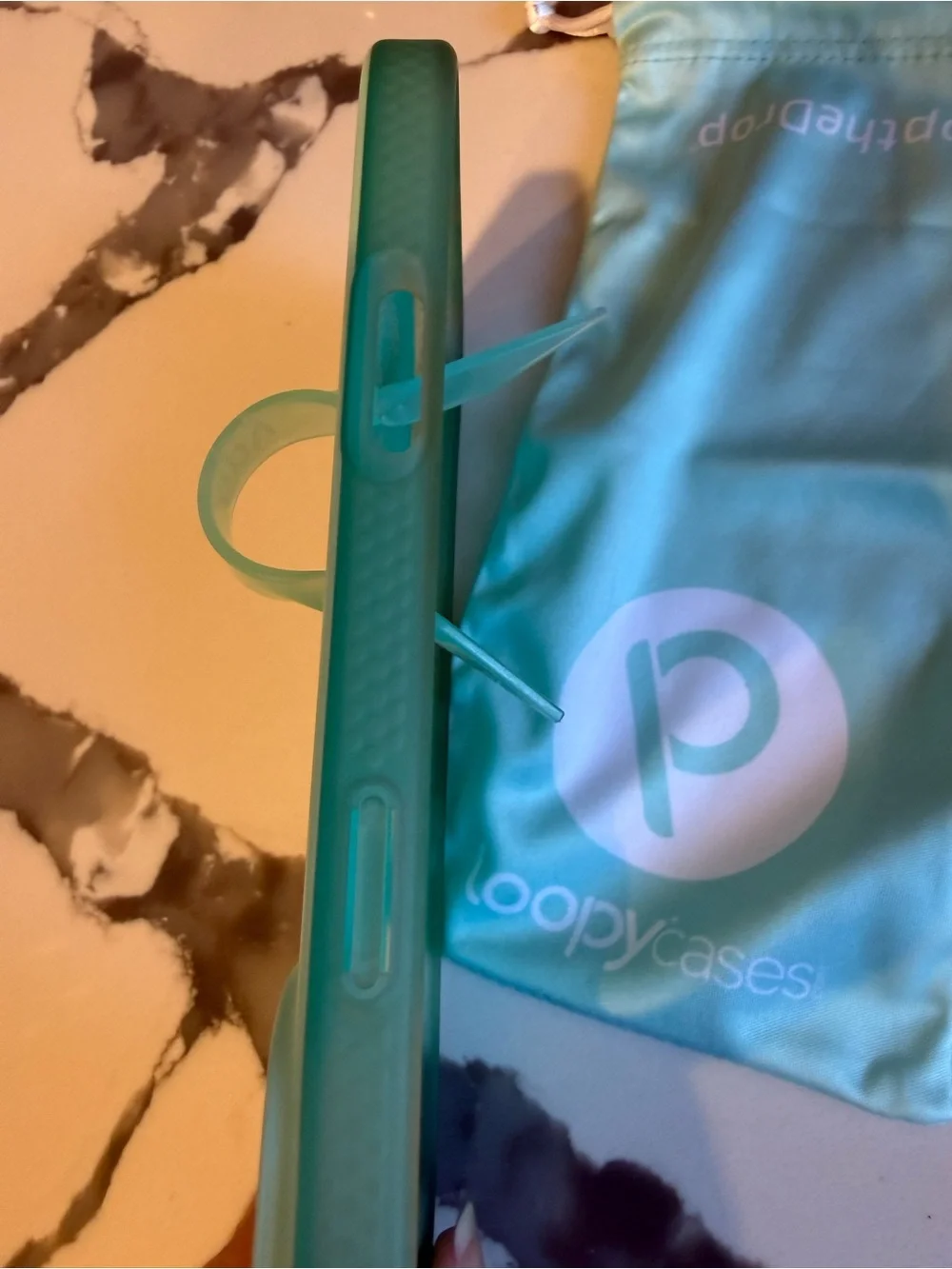 Loopy Case 16 Pro Max Mint Splash Phone Case with Loop and Matching Dust Bag